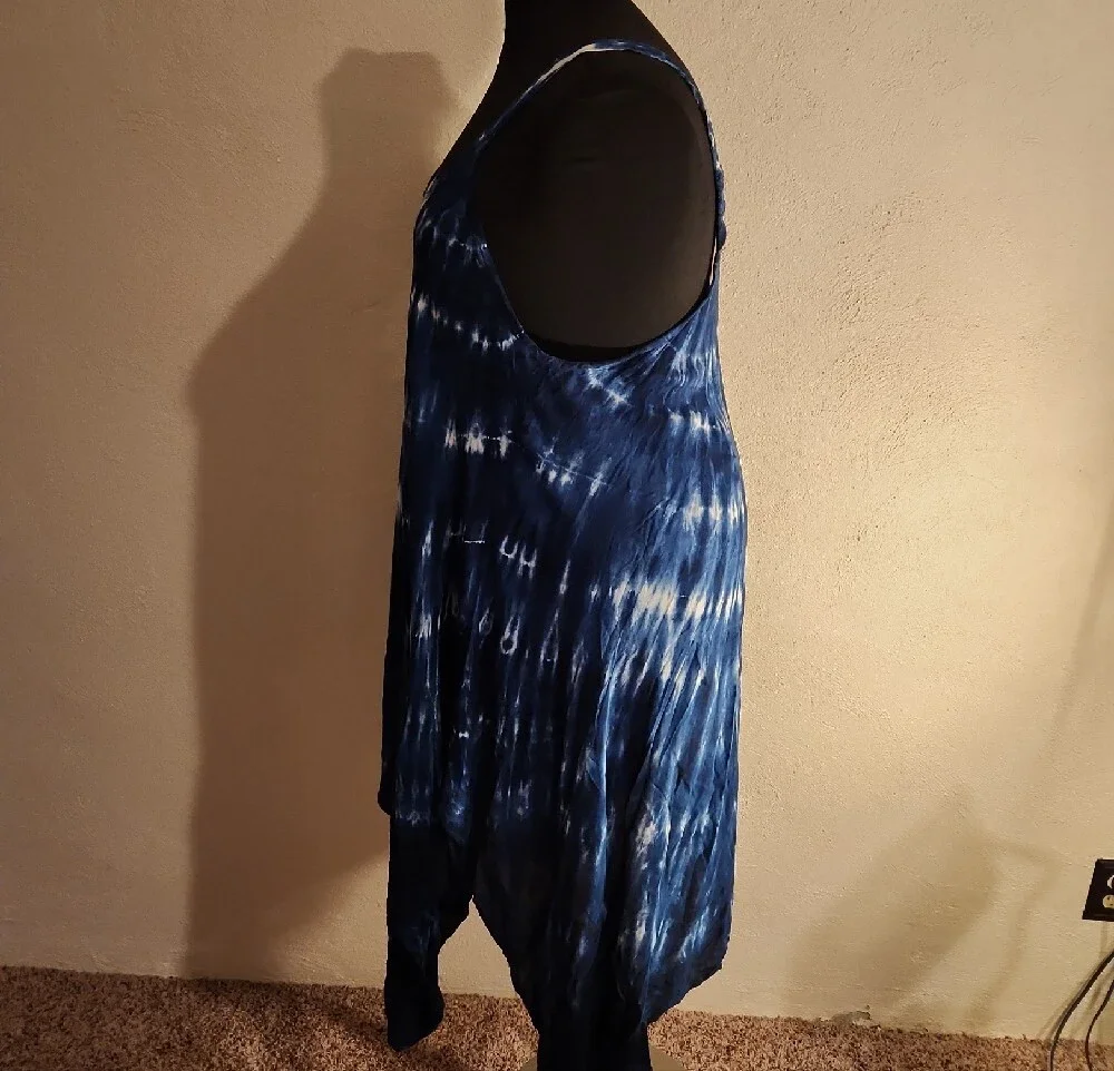 Raviya Navy Tie-Dye Sleeveless Handkerchief Hem Dress Size 3X NWT - Picture 2 of 7